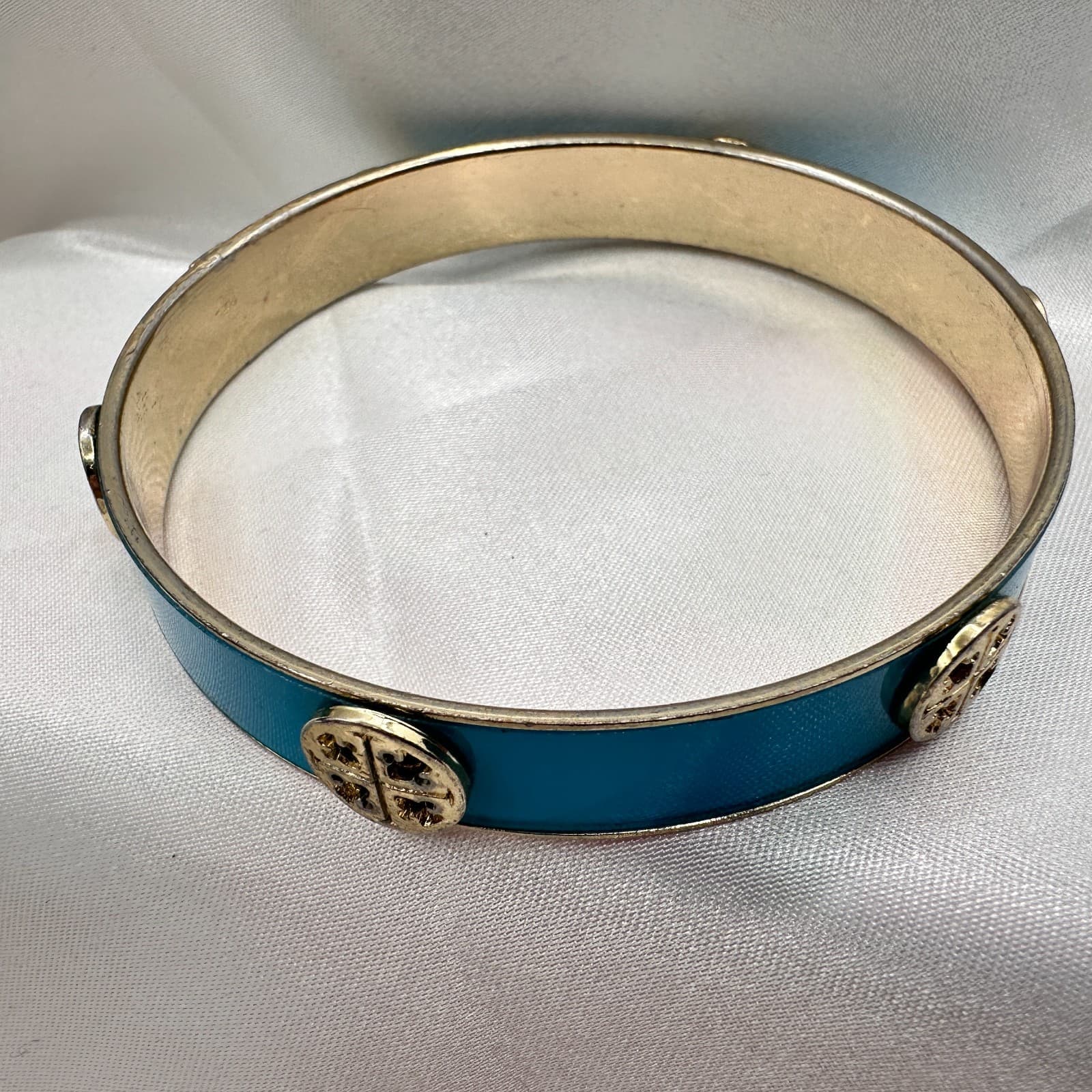 Vintage 90 Gold Tone Blue Enamel Bracelet Statement Women's Classic Jewelry - Thumbnail 3