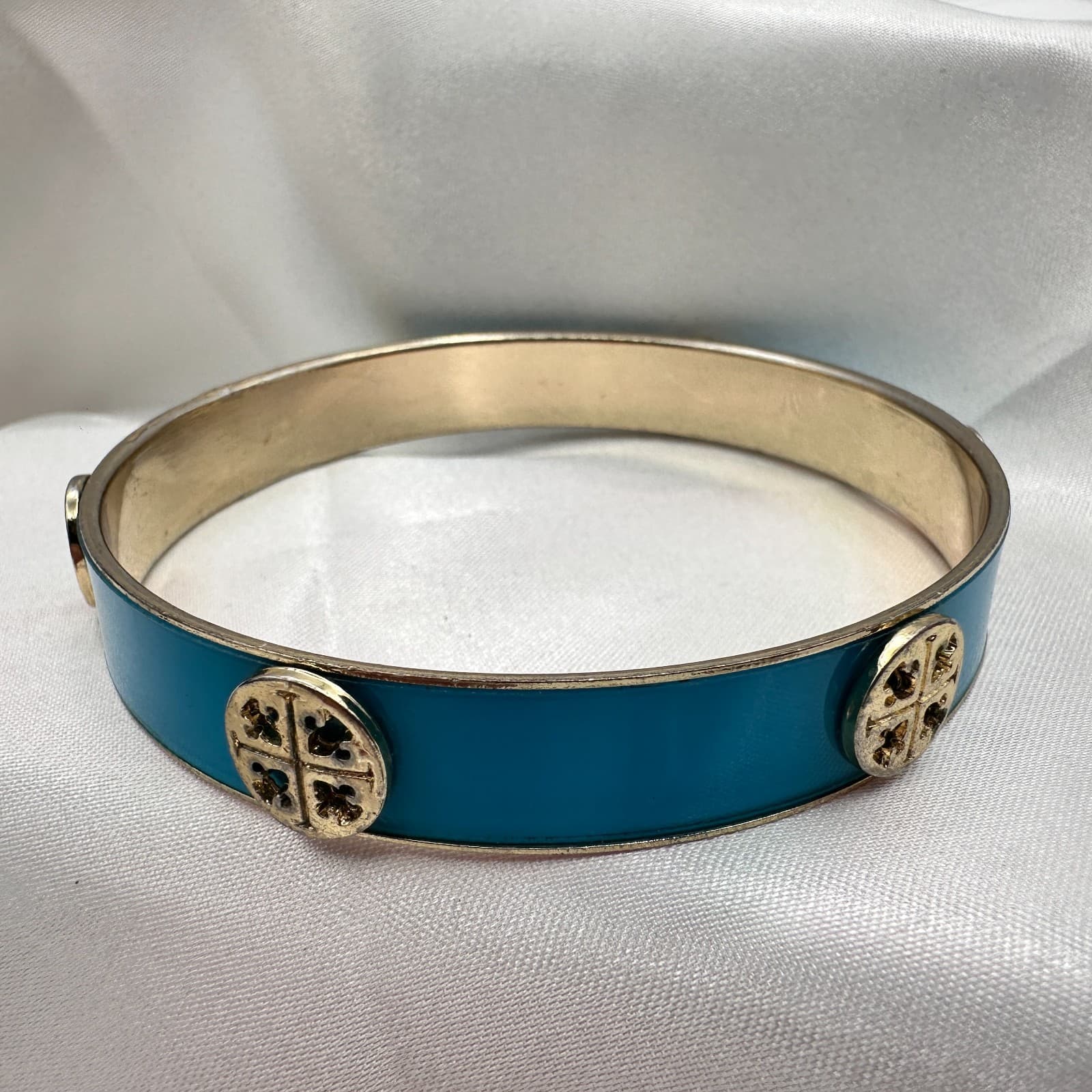 Vintage 90 Gold Tone Blue Enamel Bracelet Statement Women's Classic Jewelry - Thumbnail 4