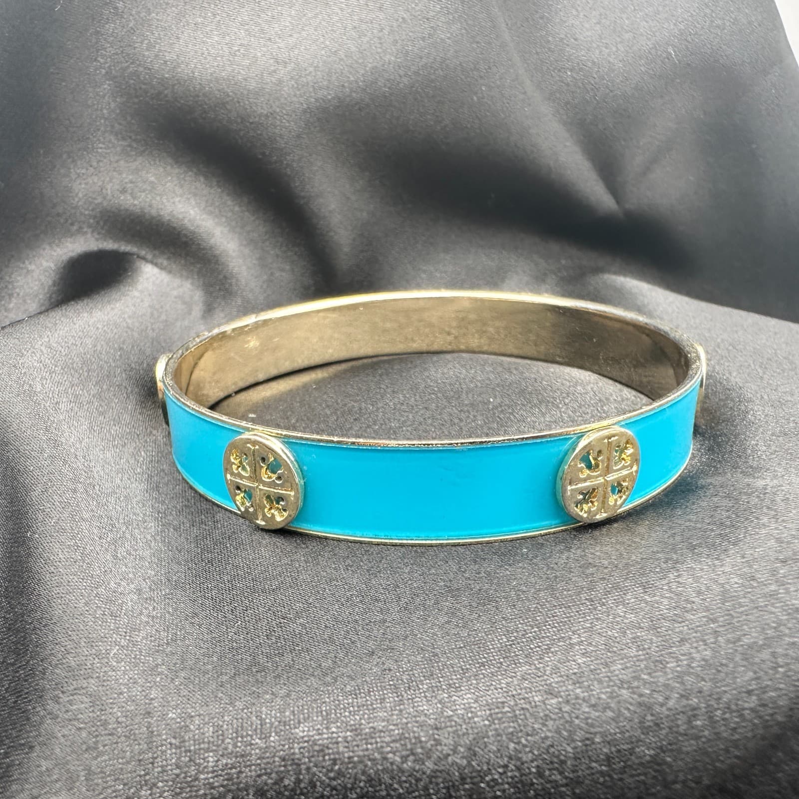 Vintage 90 Gold Tone Blue Enamel Bracelet Statement Women's Classic Jewelry - Thumbnail 7