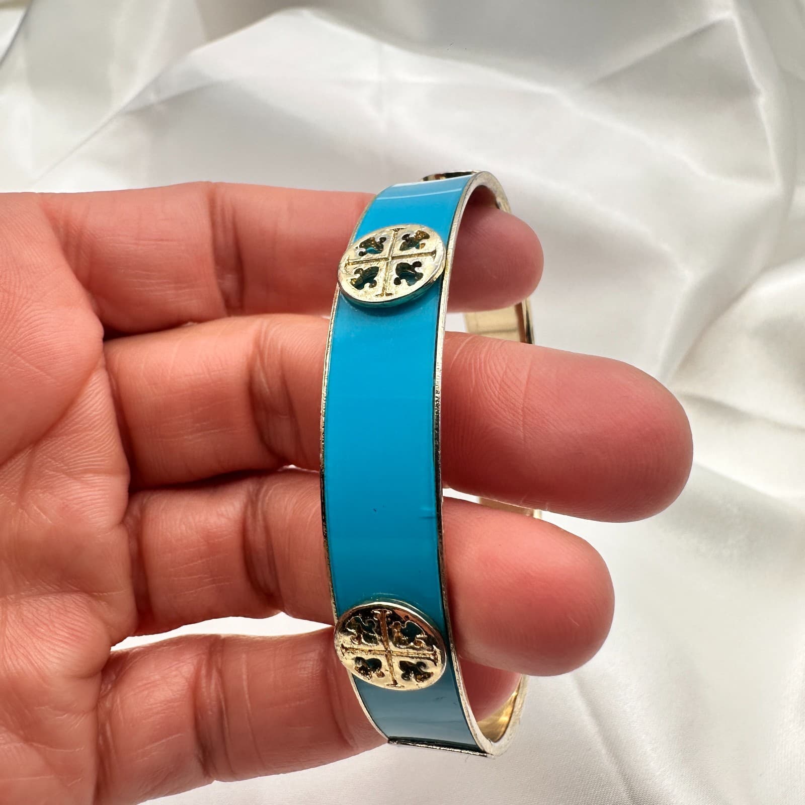 Vintage 90 Gold Tone Blue Enamel Bracelet Statement Women's Classic Jewelry - Thumbnail 6