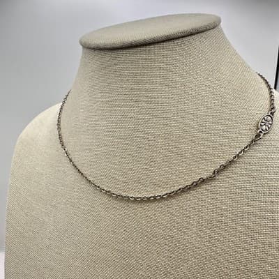 Vintage Y2K Silver Tone Floral Charm Link Chain Choker Necklace Women's Jewelry - Thumbnail 3