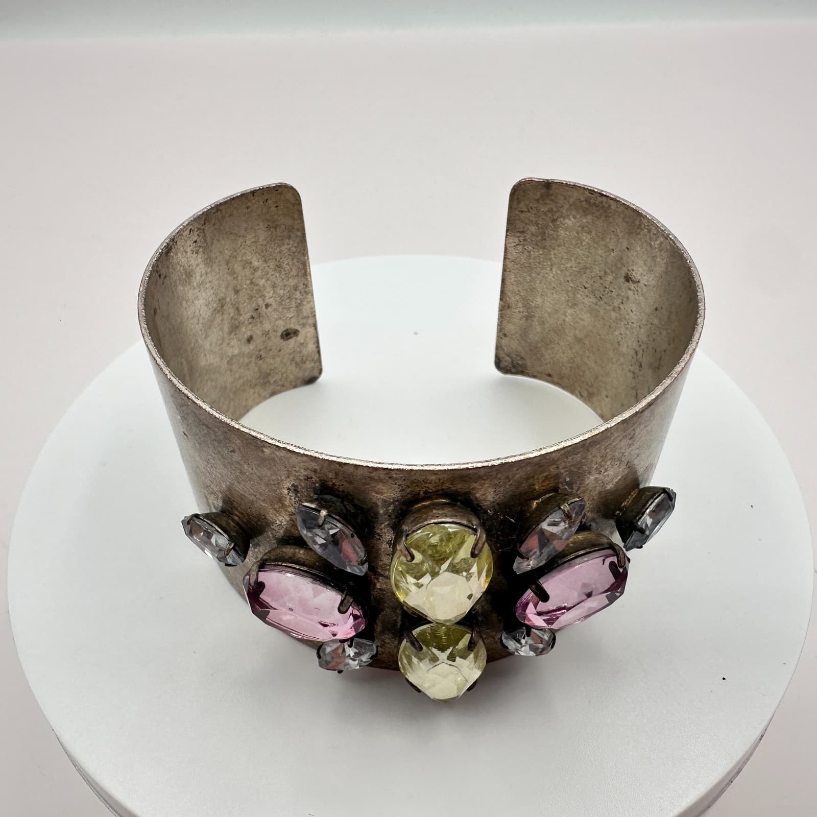 Vintage Y2K Rhinestone Bronze Tone Wide Cuff Bracelet Boho Statement Jewelry - Thumbnail 3