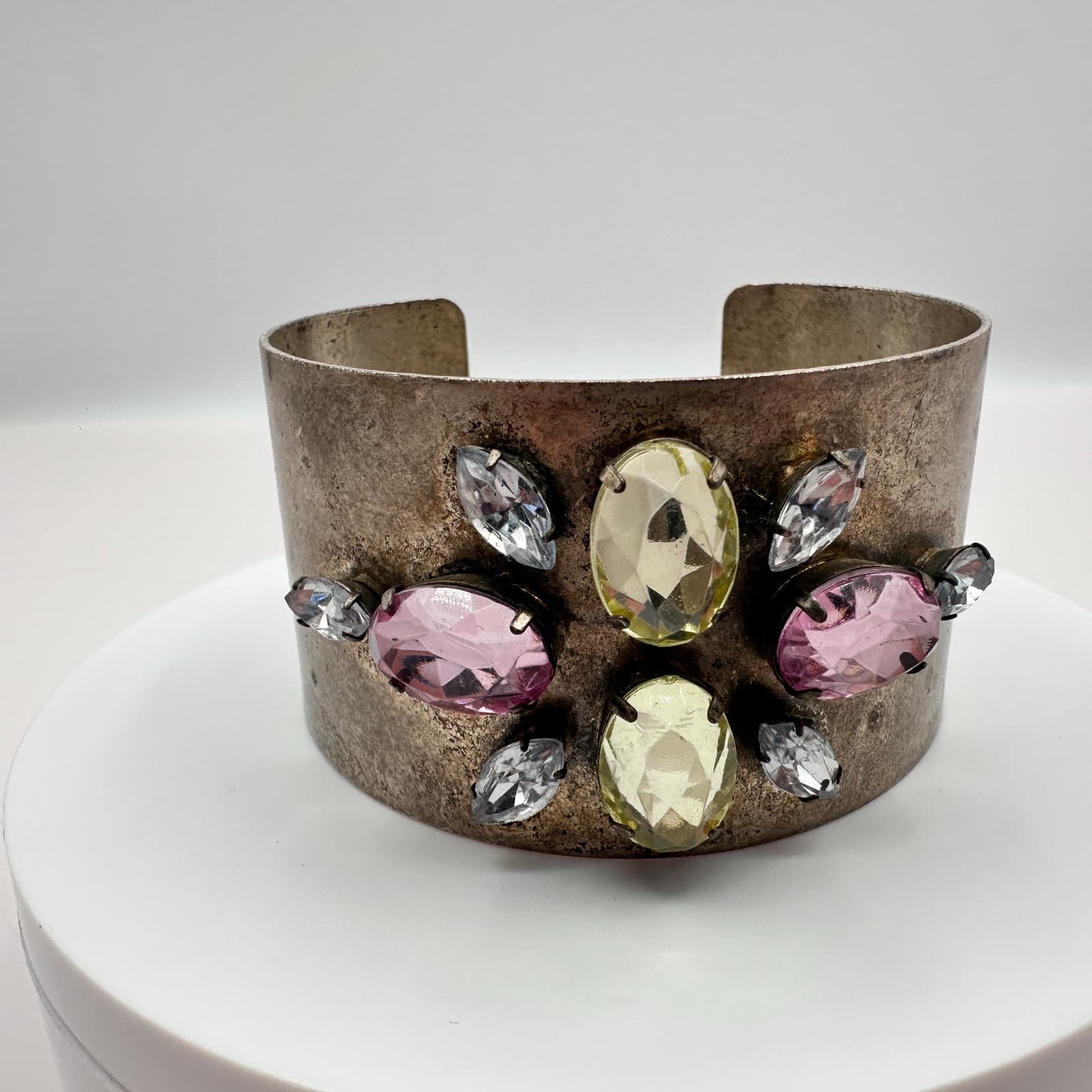 Vintage Y2K Rhinestone Bronze Tone Wide Cuff Bracelet Boho Statement Jewelry - Thumbnail 2