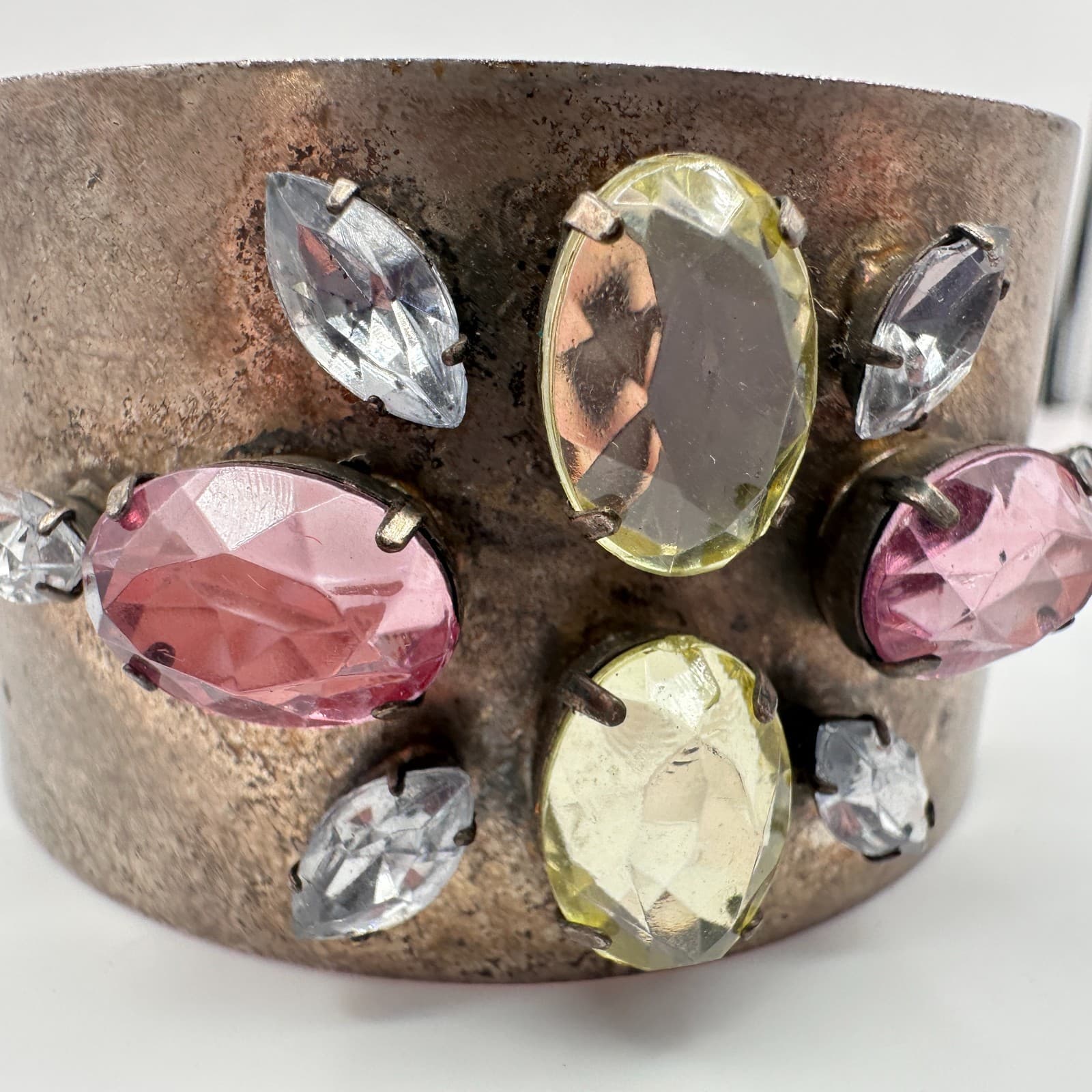 Vintage Y2K Rhinestone Bronze Tone Wide Cuff Bracelet Boho Statement Jewelry - Thumbnail 4