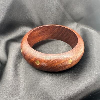 Vintage 90s Wooden Bracelet Brass Tone Dot Statement Women's Classic Jewelry - Thumbnail 7