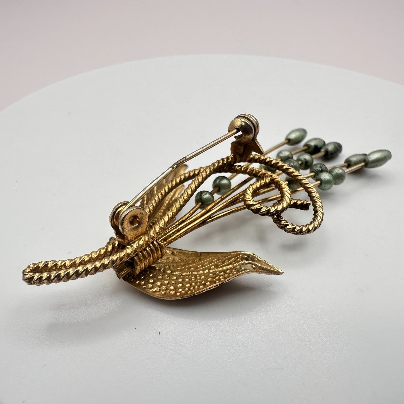 Vintage Y2K Gold Tone Wheat Stalk Beaded Brooch Pin Women's Classic Jewelry 90s - Thumbnail 4