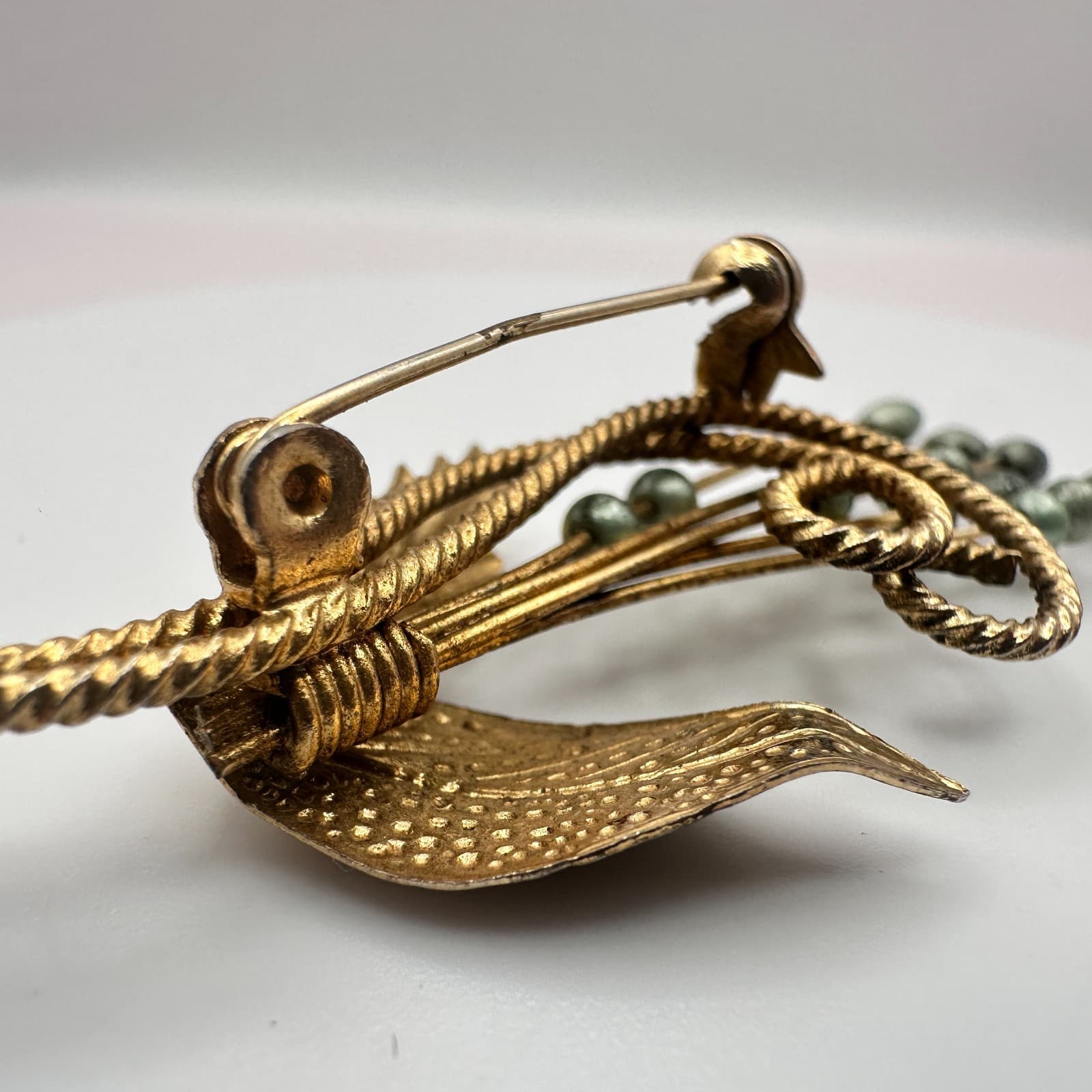 Vintage Y2K Gold Tone Wheat Stalk Beaded Brooch Pin Women's Classic Jewelry 90s - Thumbnail 5