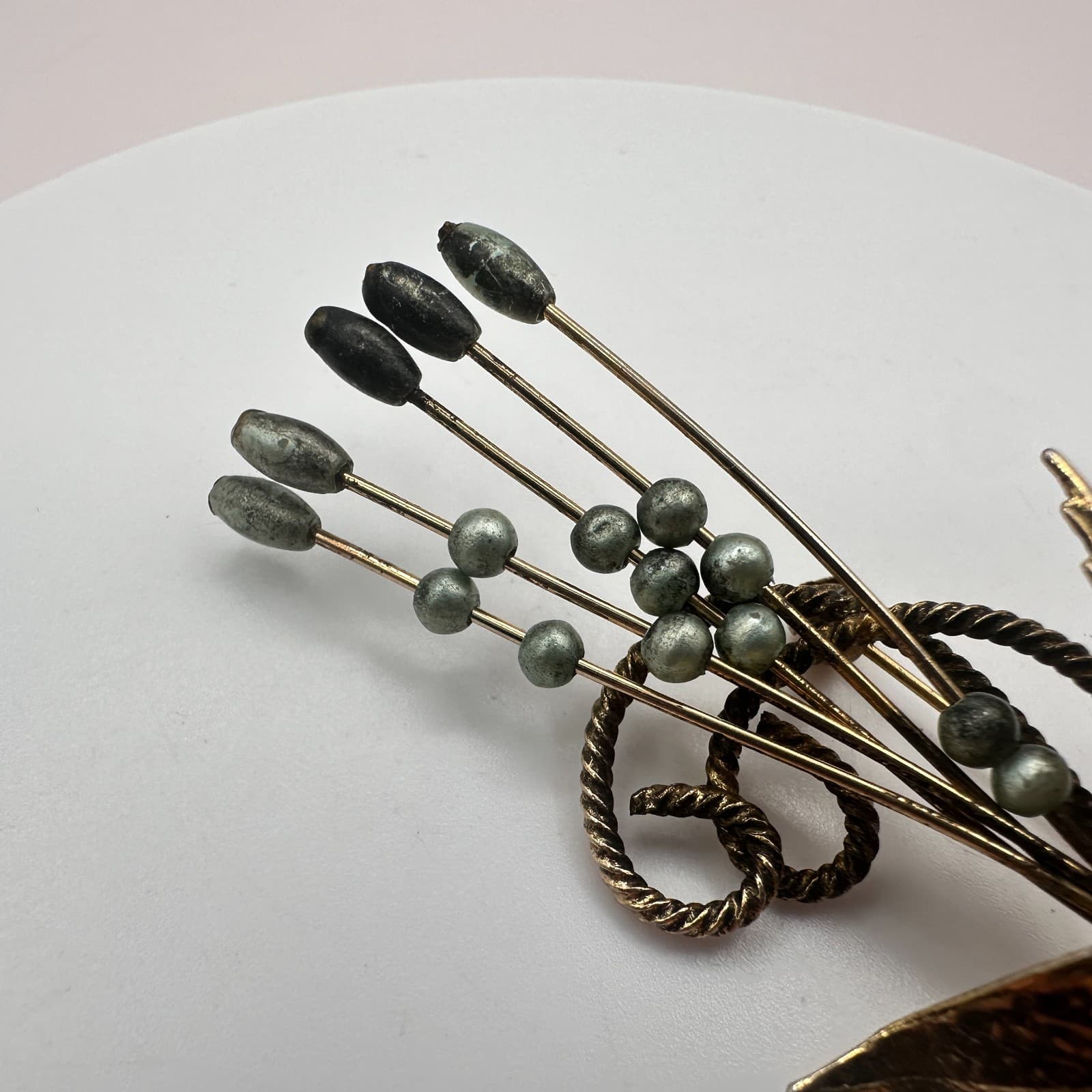 Vintage Y2K Gold Tone Wheat Stalk Beaded Brooch Pin Women's Classic Jewelry 90s - Thumbnail 2