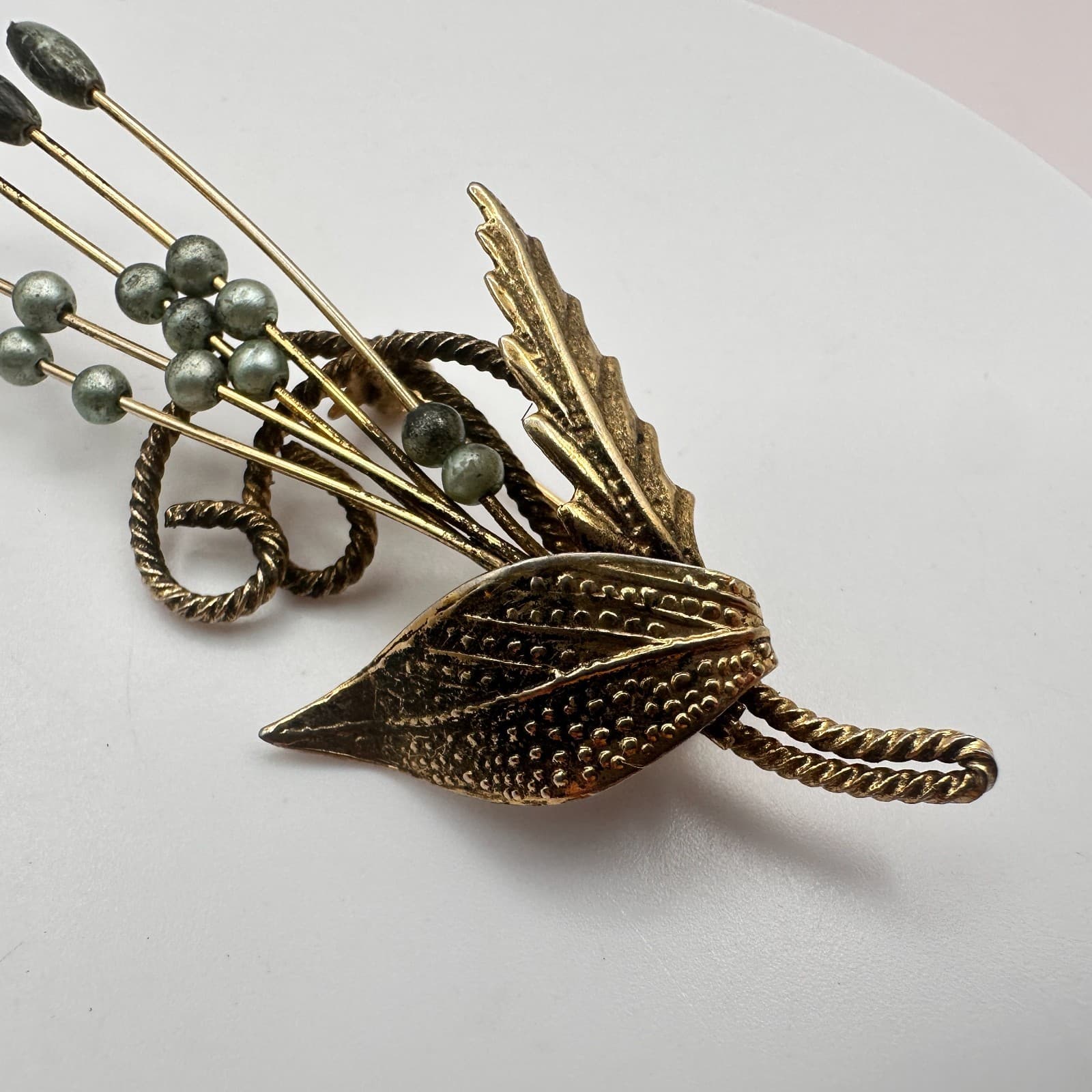 Vintage Y2K Gold Tone Wheat Stalk Beaded Brooch Pin Women's Classic Jewelry 90s - Thumbnail 3