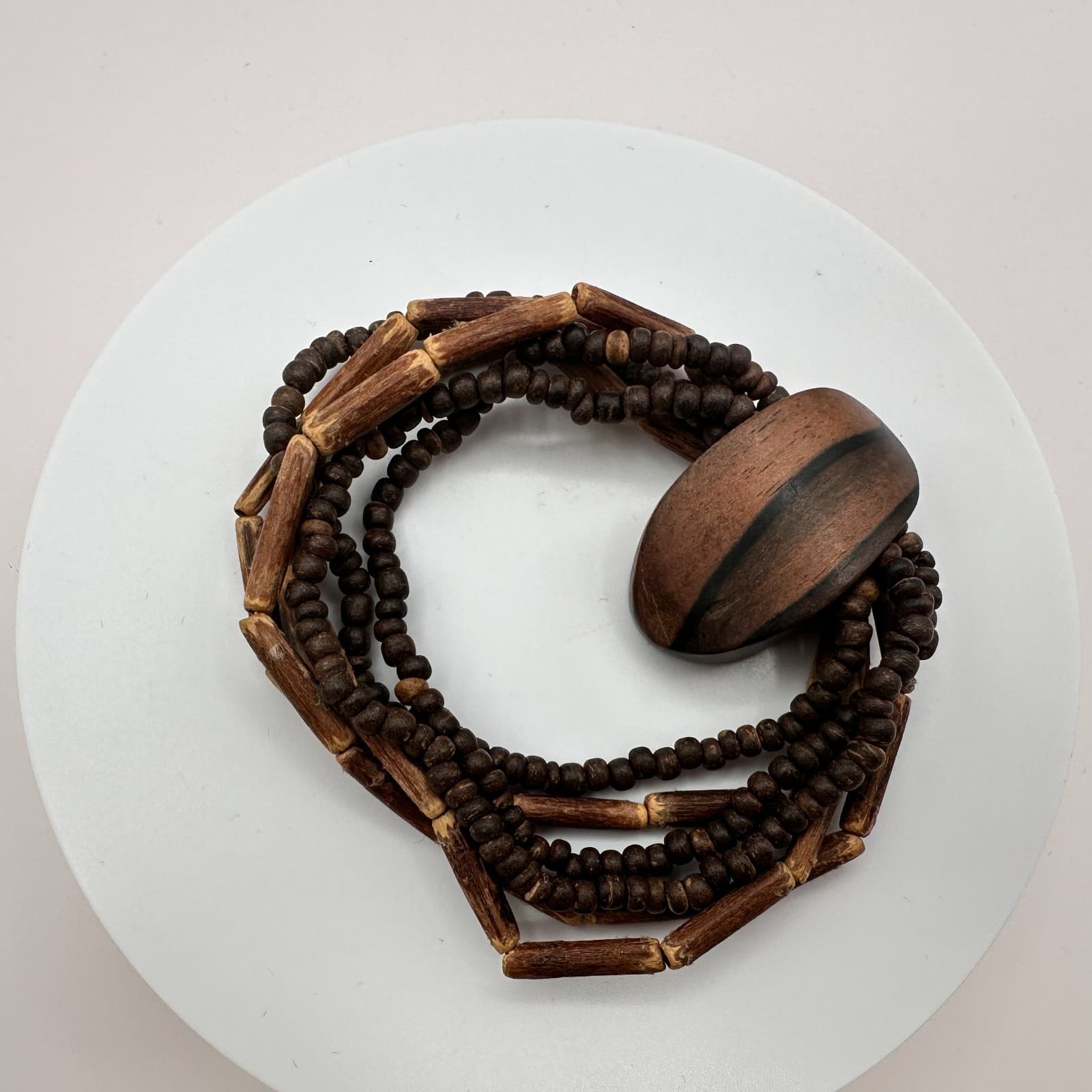 Vintage 90s Wooden Beads Multi Strand Bracelet Boho Statement Women's Jewelry - Thumbnail 7