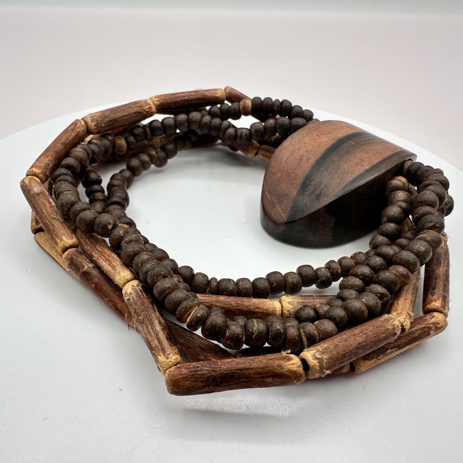 Vintage 90s Wooden Beads Multi Strand Bracelet Boho Statement Women's Jewelry - Thumbnail 6