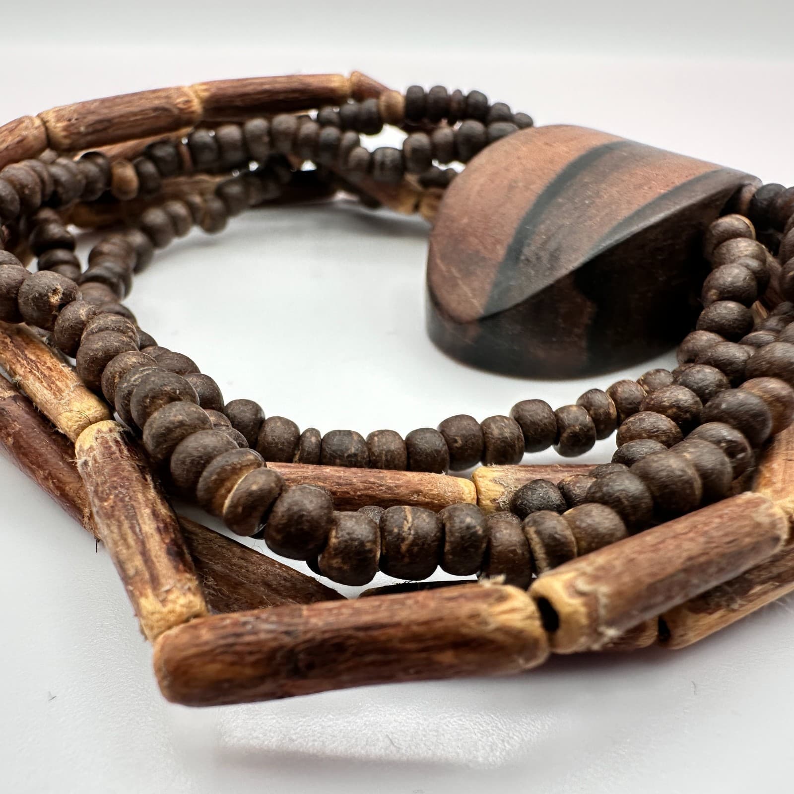 Vintage 90s Wooden Beads Multi Strand Bracelet Boho Statement Women's Jewelry - Thumbnail 4