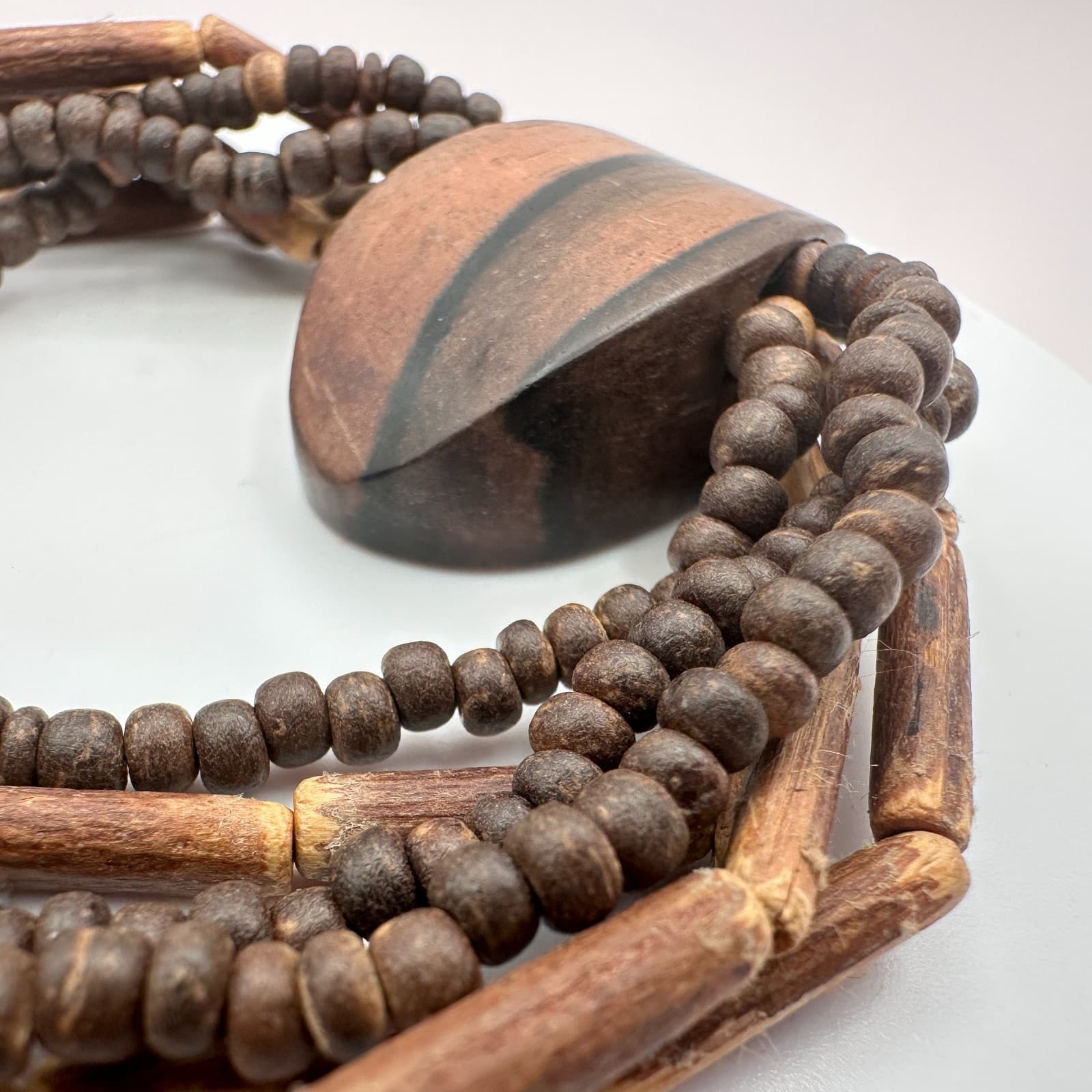 Vintage 90s Wooden Beads Multi Strand Bracelet Boho Statement Women's Jewelry - Thumbnail 5