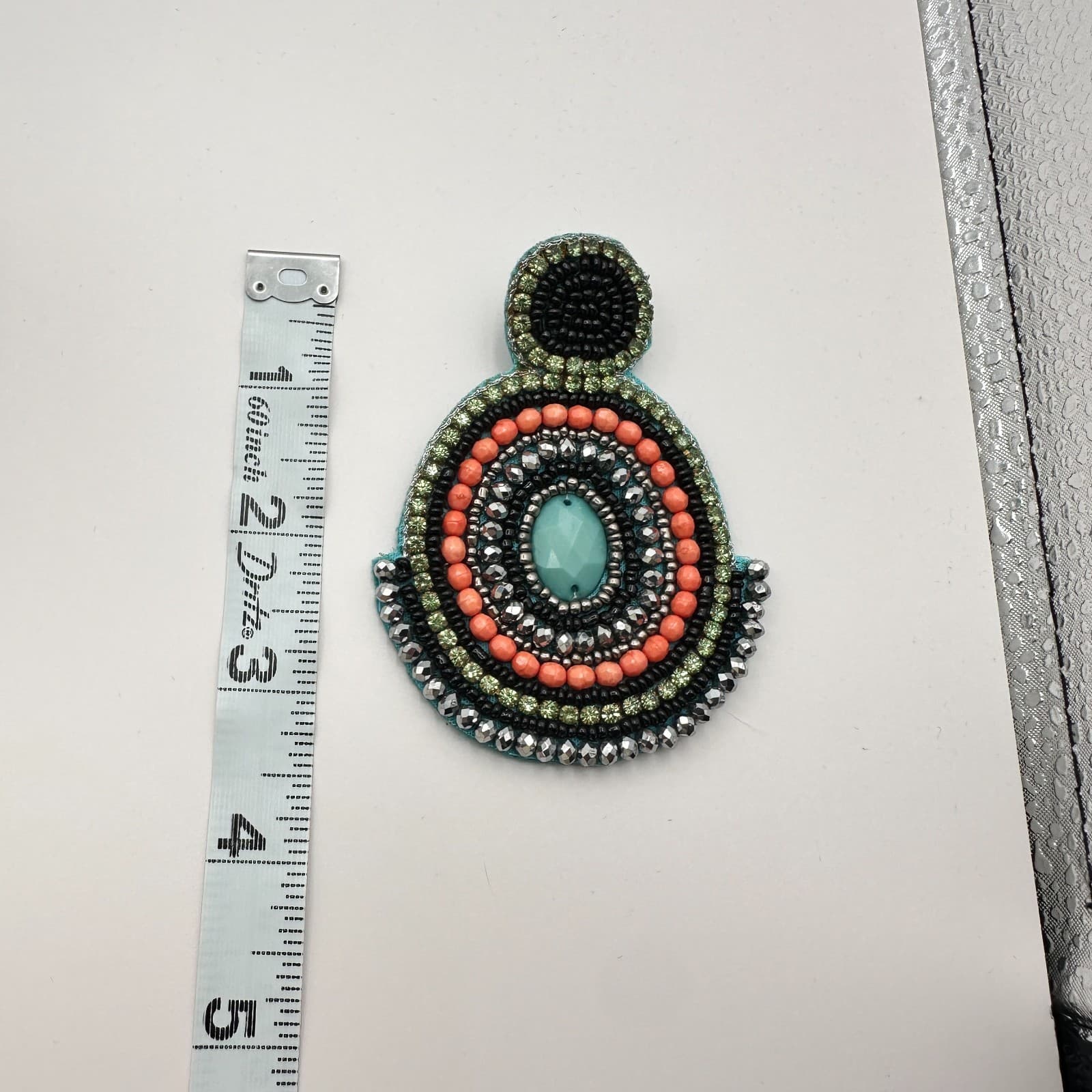 Vintage 90s Polycrome Seed Beaded Green Rhinestone Earrings Women's Jewelry - Thumbnail 8
