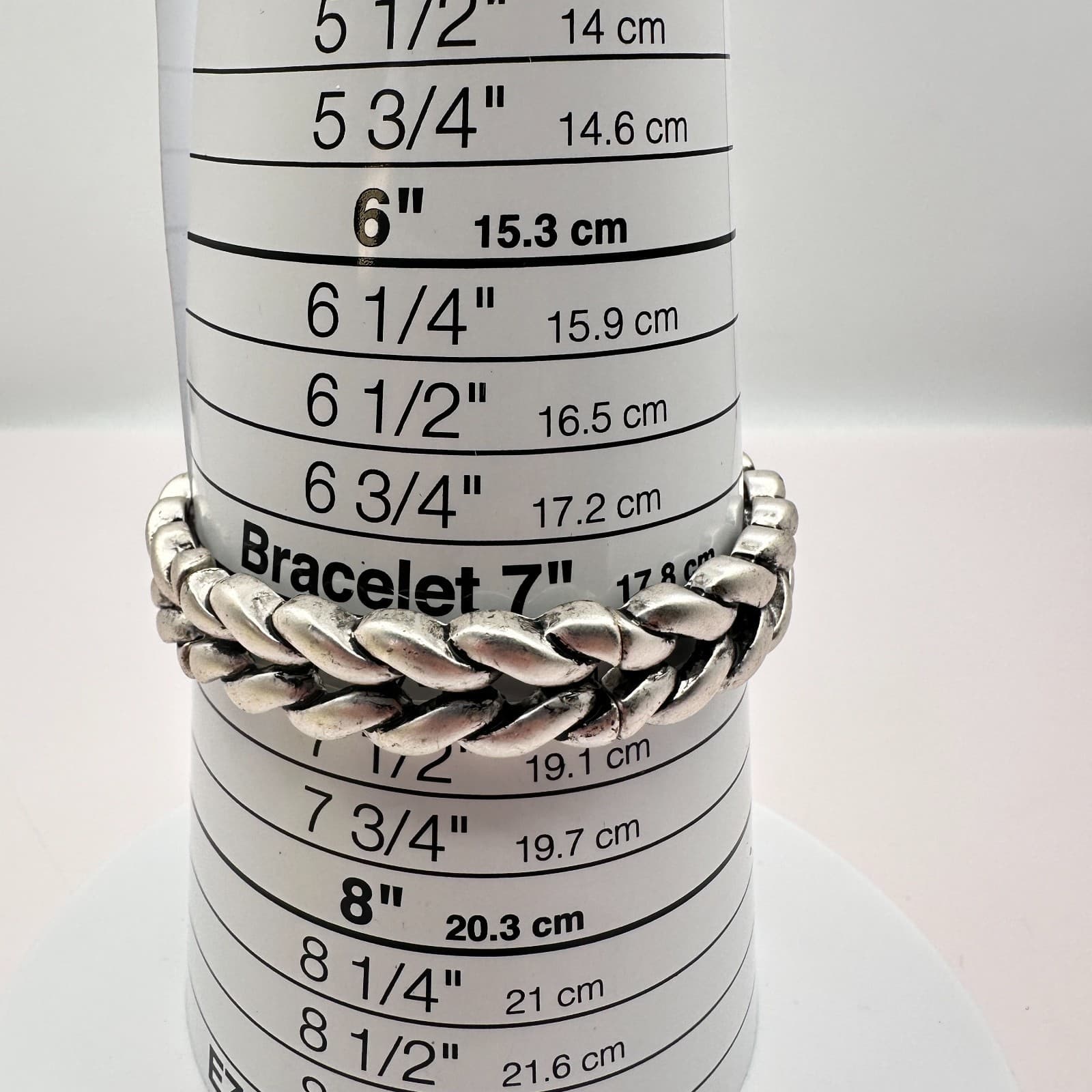 Vintage Y2K Silver Tone Braided Wide Cuff Stretch Bracelet Statement Jewelry 90s - Thumbnail 5