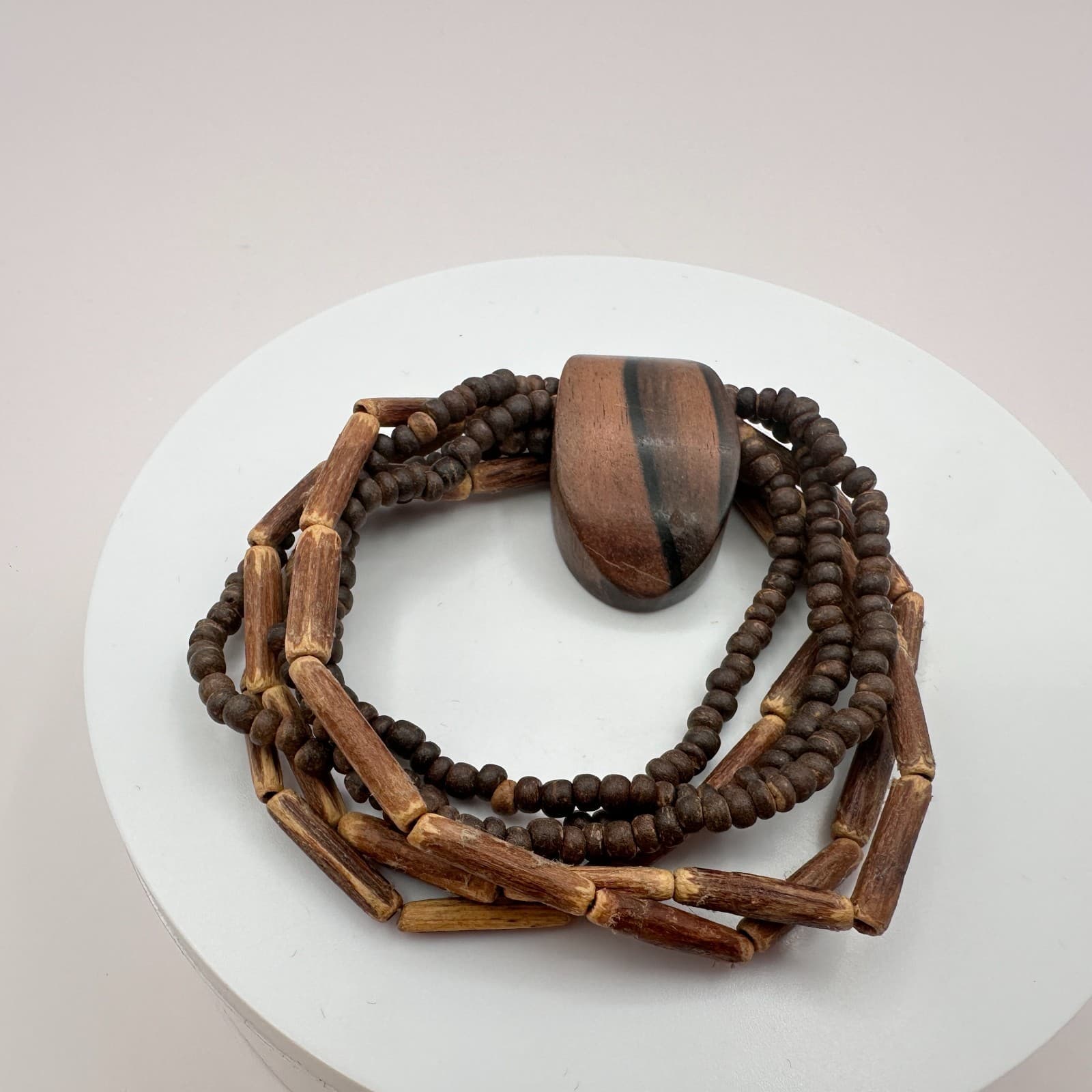 Vintage 90s Wooden Beads Multi Strand Bracelet Boho Statement Women's Jewelry - Thumbnail 3