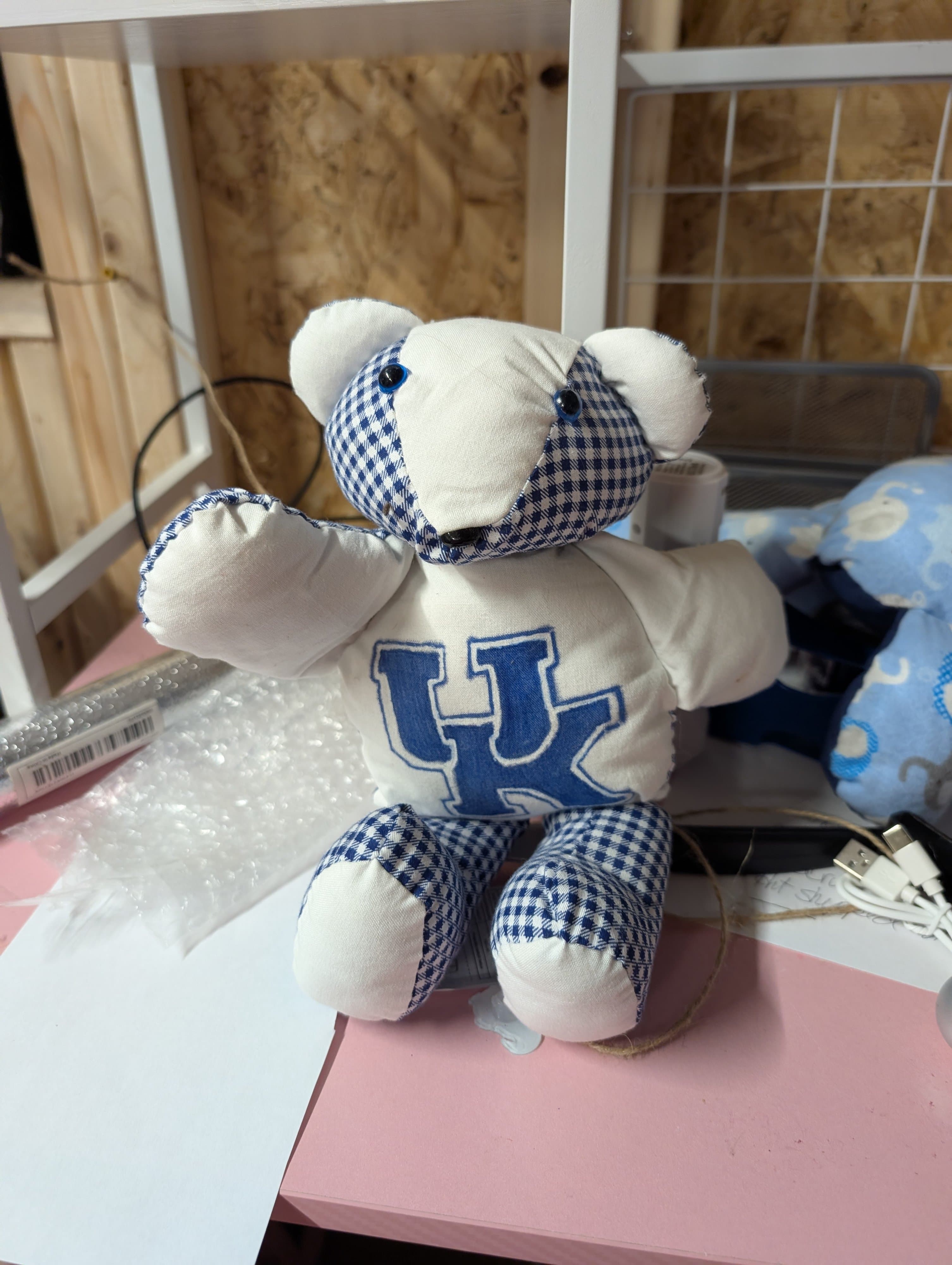 Handmade Blue Gingham Teddy Bear Plush Toy