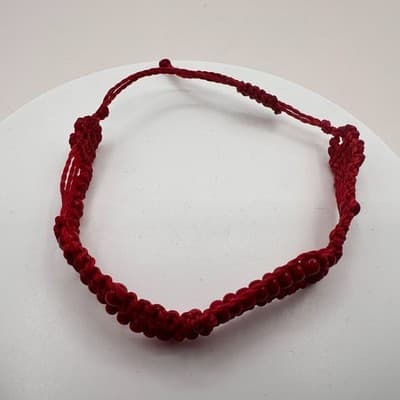Vintage Y2K Red Woven Macrame Glass Beaded Bracelet Women's Classic Jewelry - Thumbnail 3