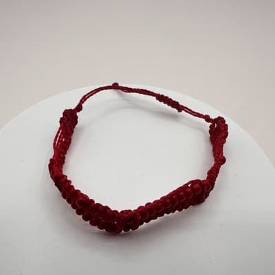 Vintage Y2K Red Woven Macrame Glass Beaded Bracelet Women's Classic Jewelry - Thumbnail 6