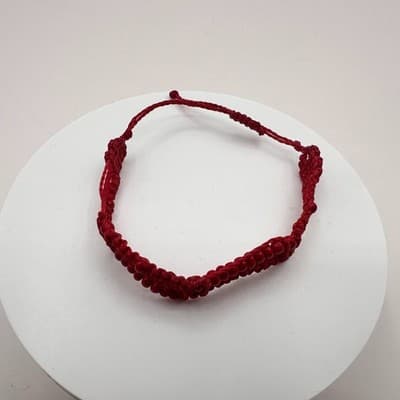 Vintage Y2K Red Woven Macrame Glass Beaded Bracelet Women's Classic Jewelry - Thumbnail 2