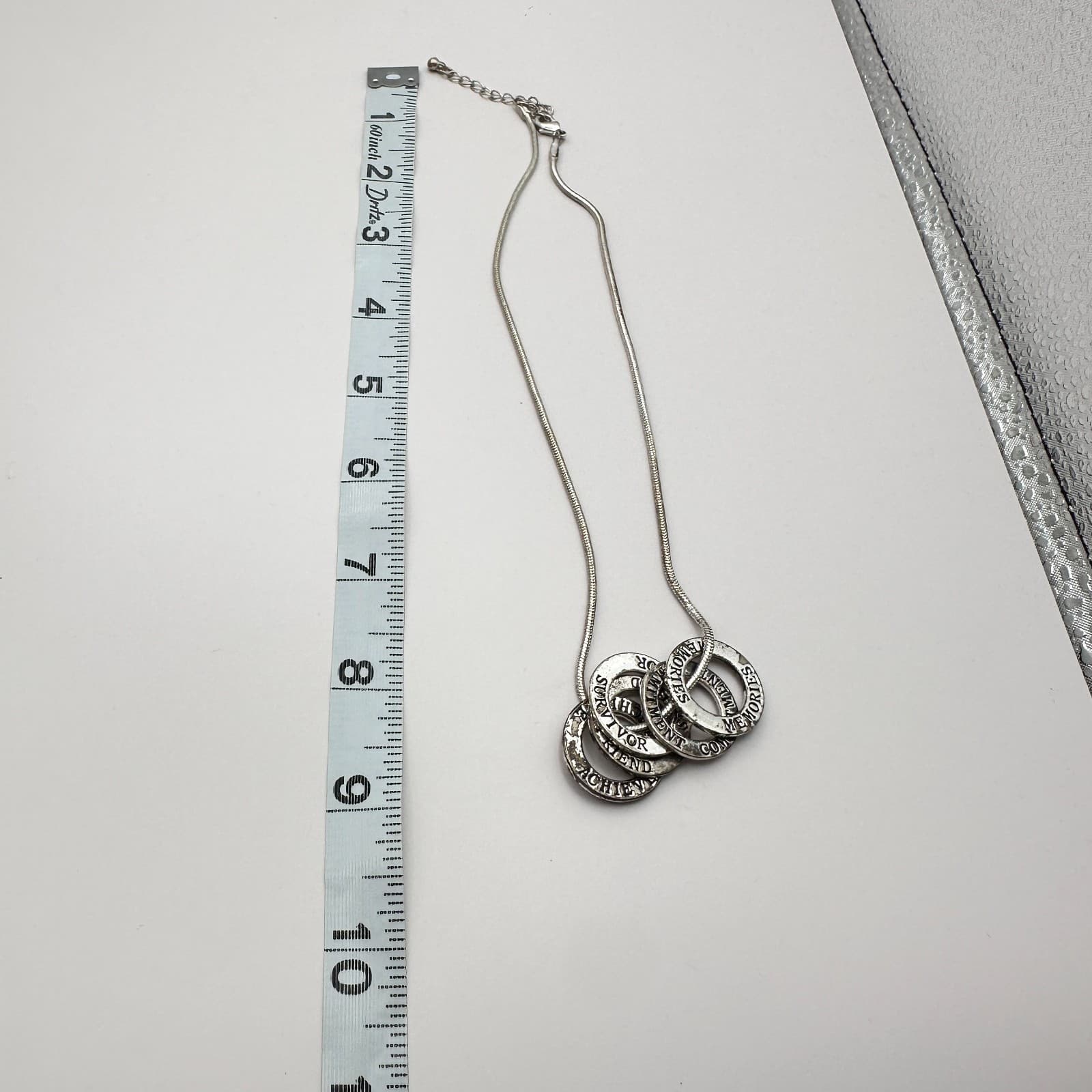 Vintage 90s Silver Tone Inspirational Ring Snake Chain Necklace Women's Jewelry - Thumbnail 7