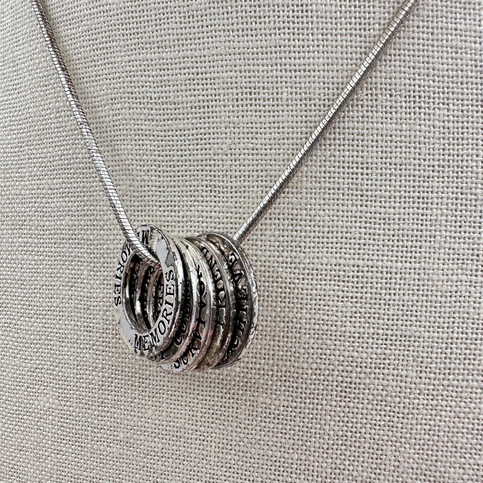 Vintage 90s Silver Tone Inspirational Ring Snake Chain Necklace Women's Jewelry - Thumbnail 3