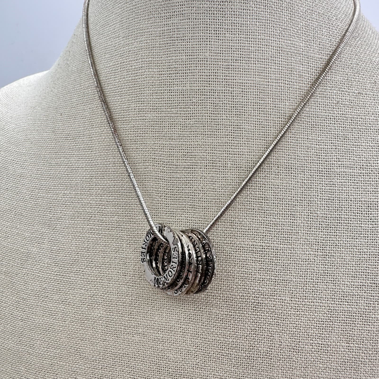 Vintage 90s Silver Tone Inspirational Ring Snake Chain Necklace Women's Jewelry - Thumbnail 2