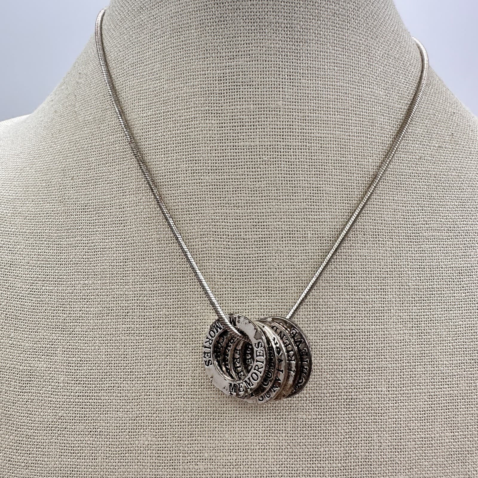 Vintage 90s Silver Tone Inspirational Ring Snake Chain Necklace Women's Jewelry - Thumbnail 5