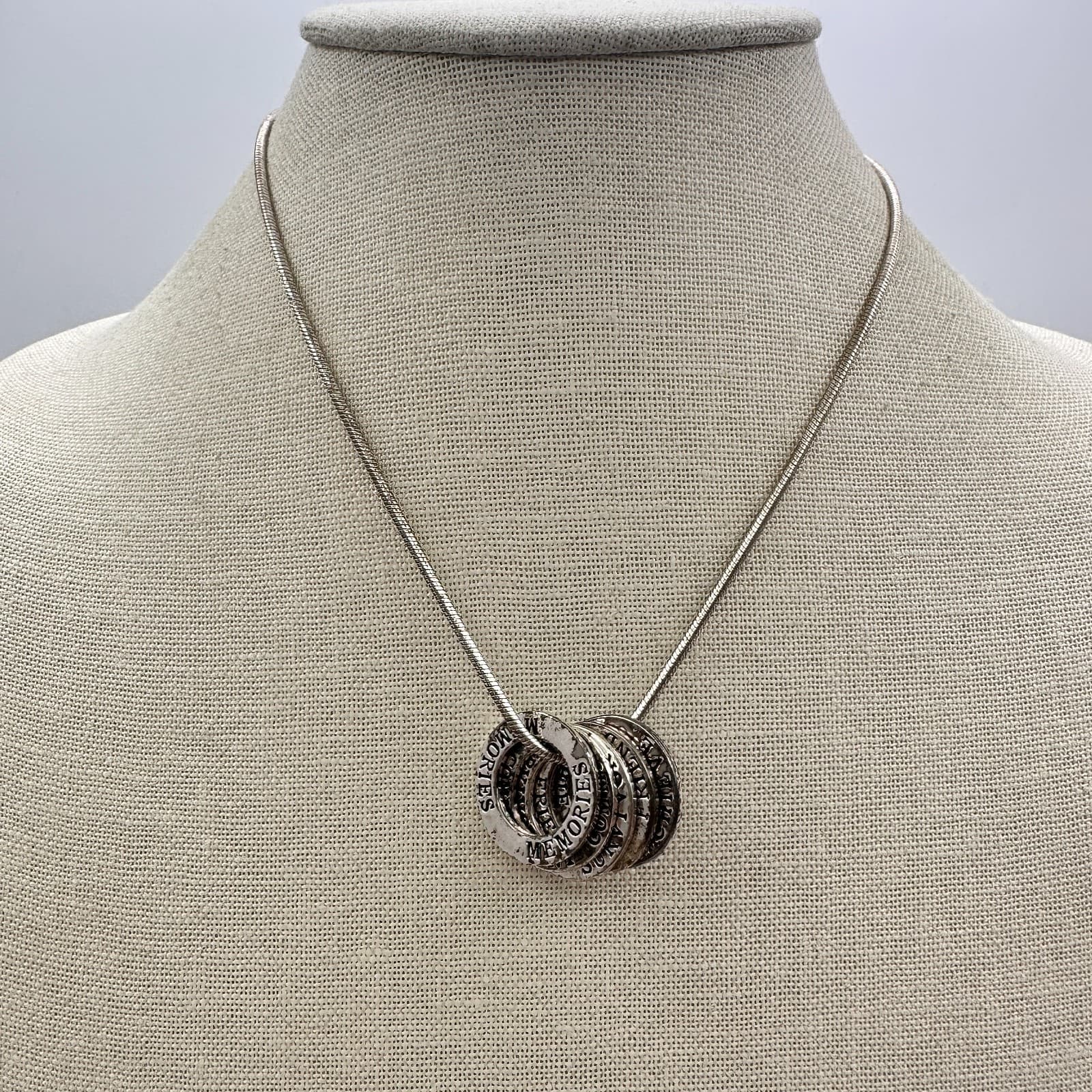 Vintage 90s Silver Tone Inspirational Ring Snake Chain Necklace Women's Jewelry - Thumbnail 9
