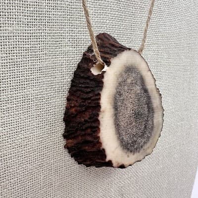 Vintage 90s Teardrop Antler Slice Pendant Necklace Cord Women's Classic Jewelry - Thumbnail 4