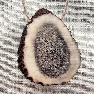 Vintage 90s Teardrop Antler Slice Pendant Necklace Cord Women's Classic Jewelry - Thumbnail 6