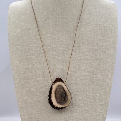 Vintage 90s Teardrop Antler Slice Pendant Necklace Cord Women's Classic Jewelry - Thumbnail 3