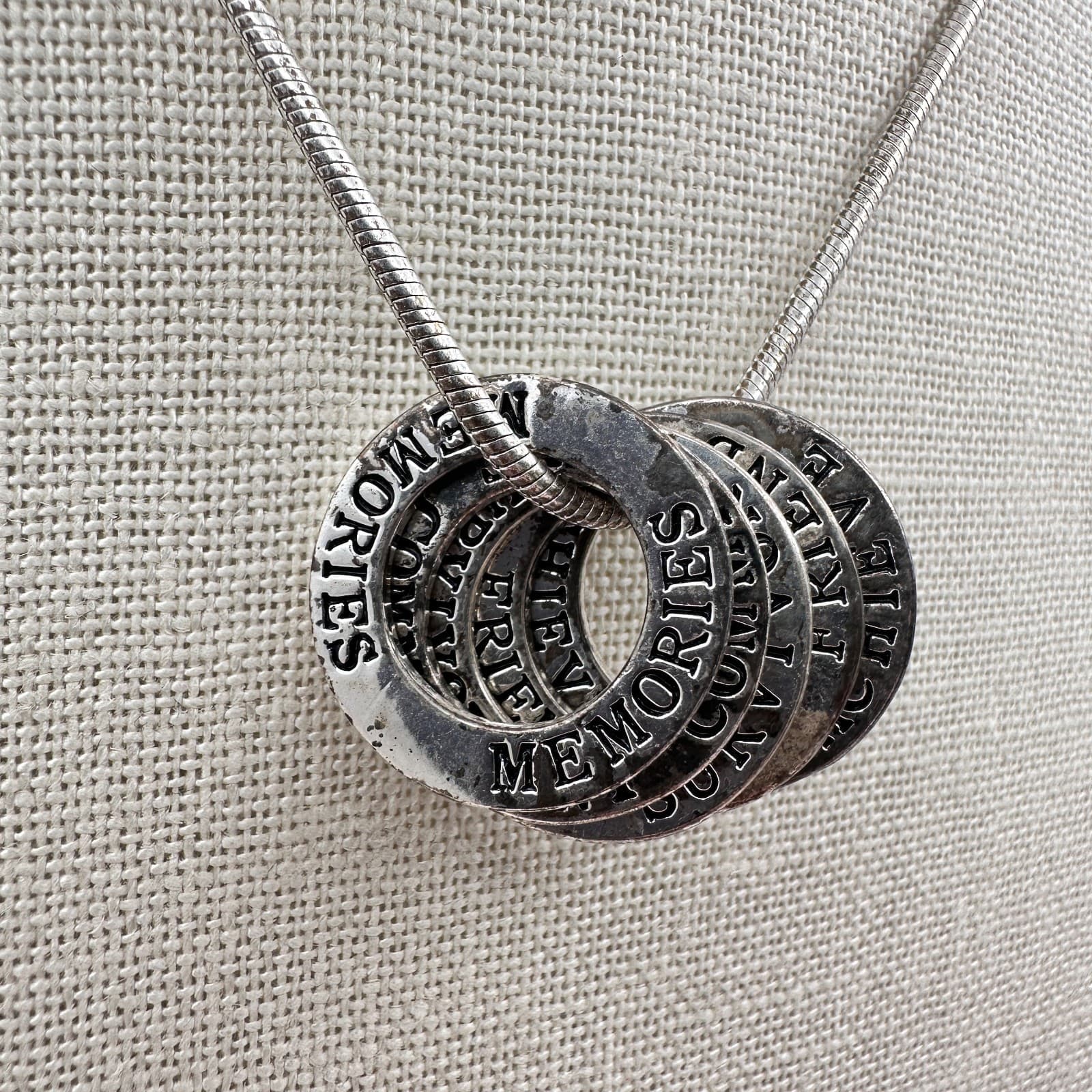 Vintage 90s Silver Tone Inspirational Ring Snake Chain Necklace Women's Jewelry - Thumbnail 4
