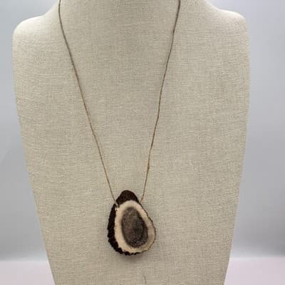Vintage 90s Teardrop Antler Slice Pendant Necklace Cord Women's Classic Jewelry - Thumbnail 2
