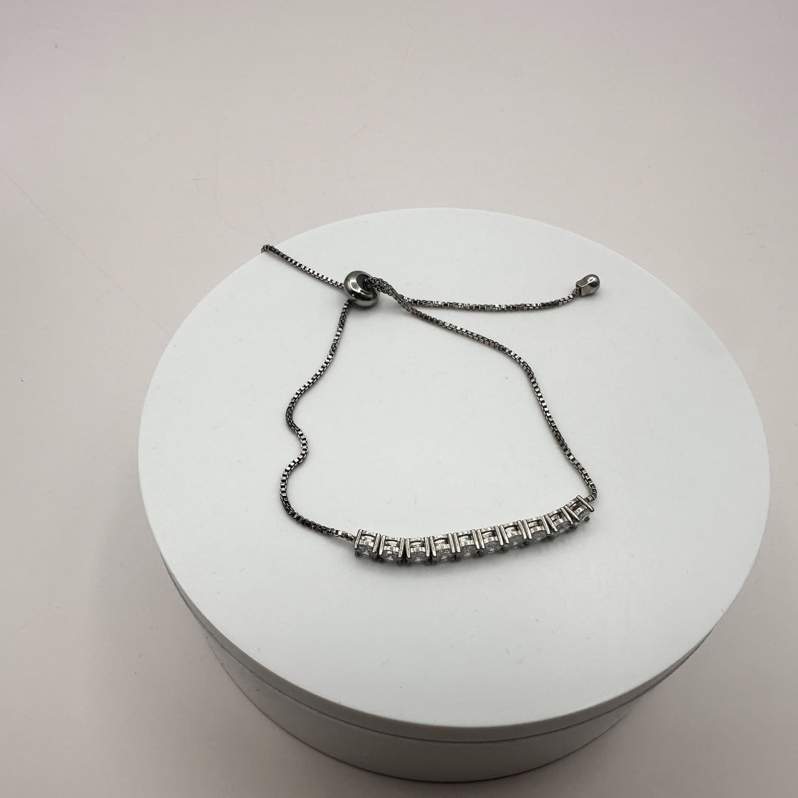 Vintage 90s Silver Tone Tennis Bolo Rhinestone Bracelet Women's Classic Jewelry - Thumbnail 2
