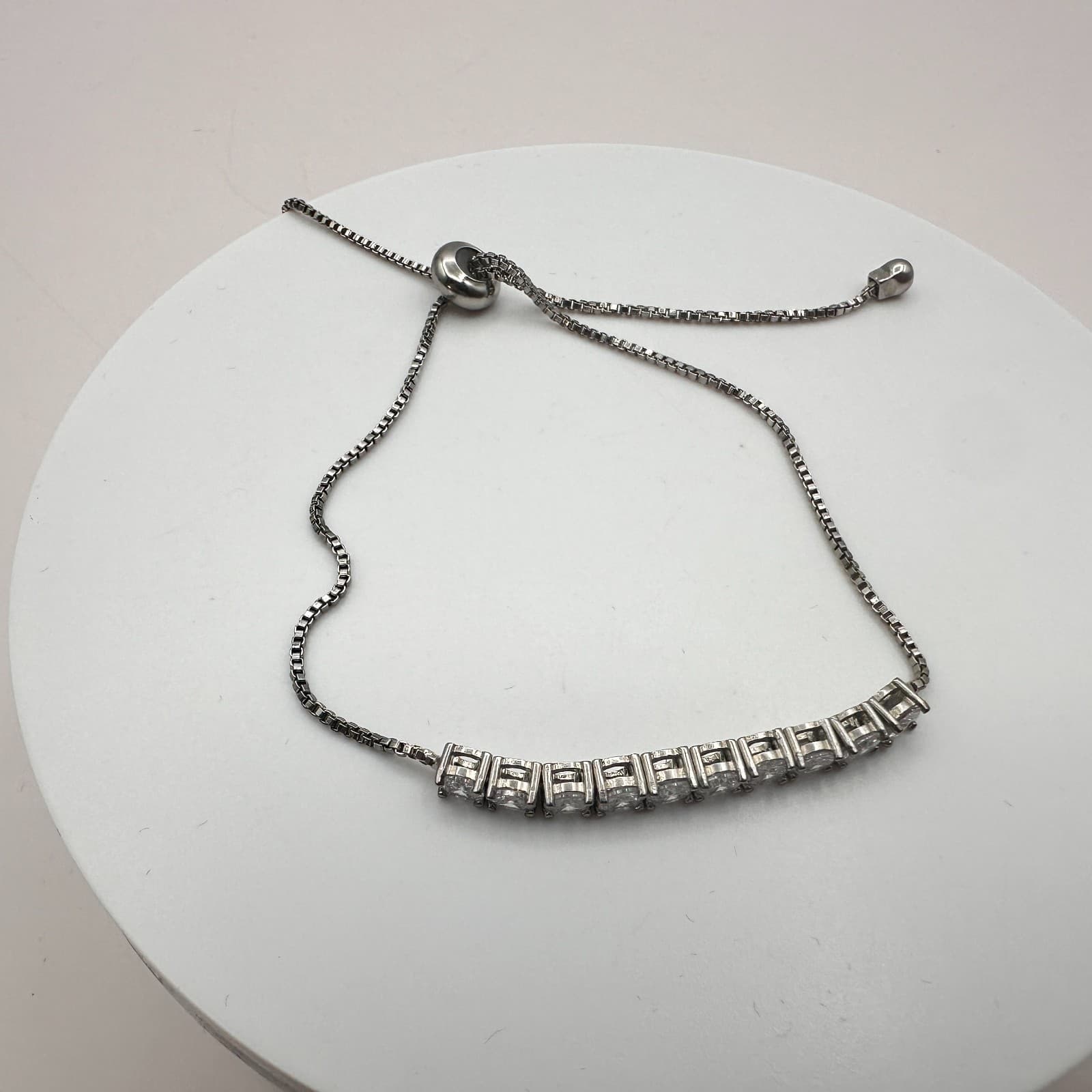 Vintage 90s Silver Tone Tennis Bolo Rhinestone Bracelet Women's Classic Jewelry - Thumbnail 3
