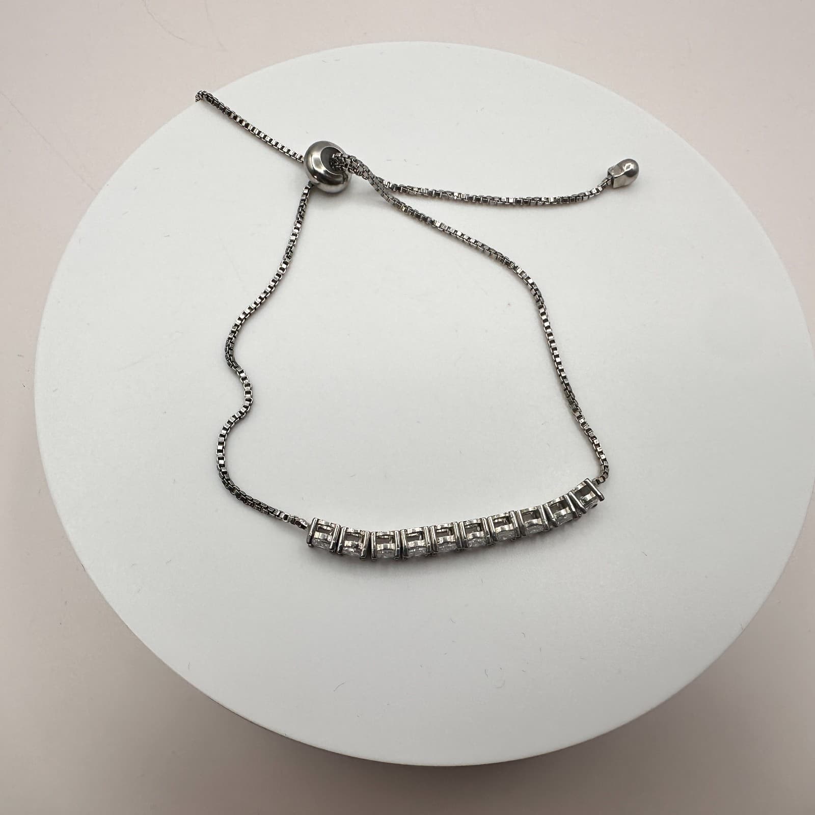 Vintage 90s Silver Tone Tennis Bolo Rhinestone Bracelet Women's Classic Jewelry - Thumbnail 6