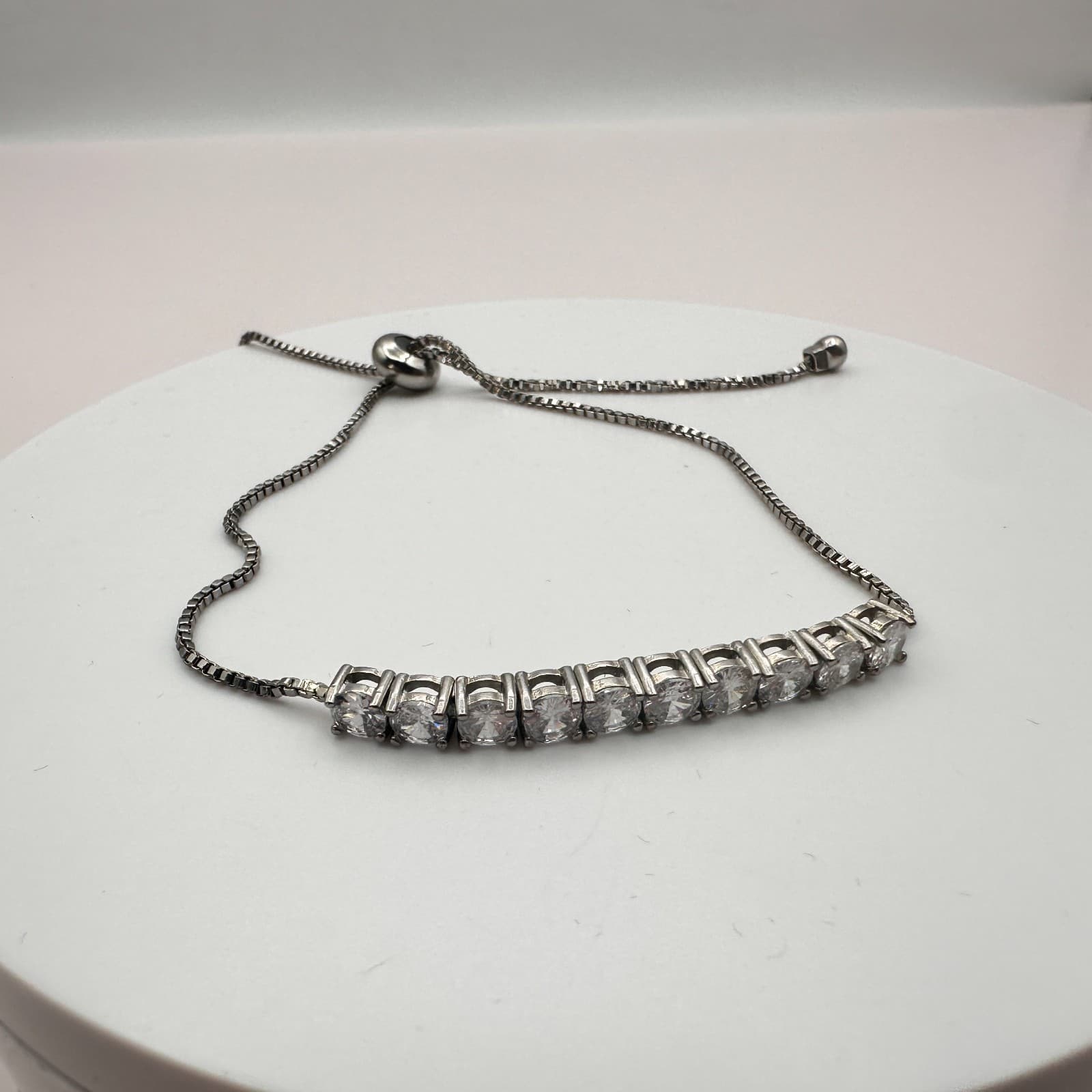Vintage 90s Silver Tone Tennis Bolo Rhinestone Bracelet Women's Classic Jewelry - Thumbnail 5