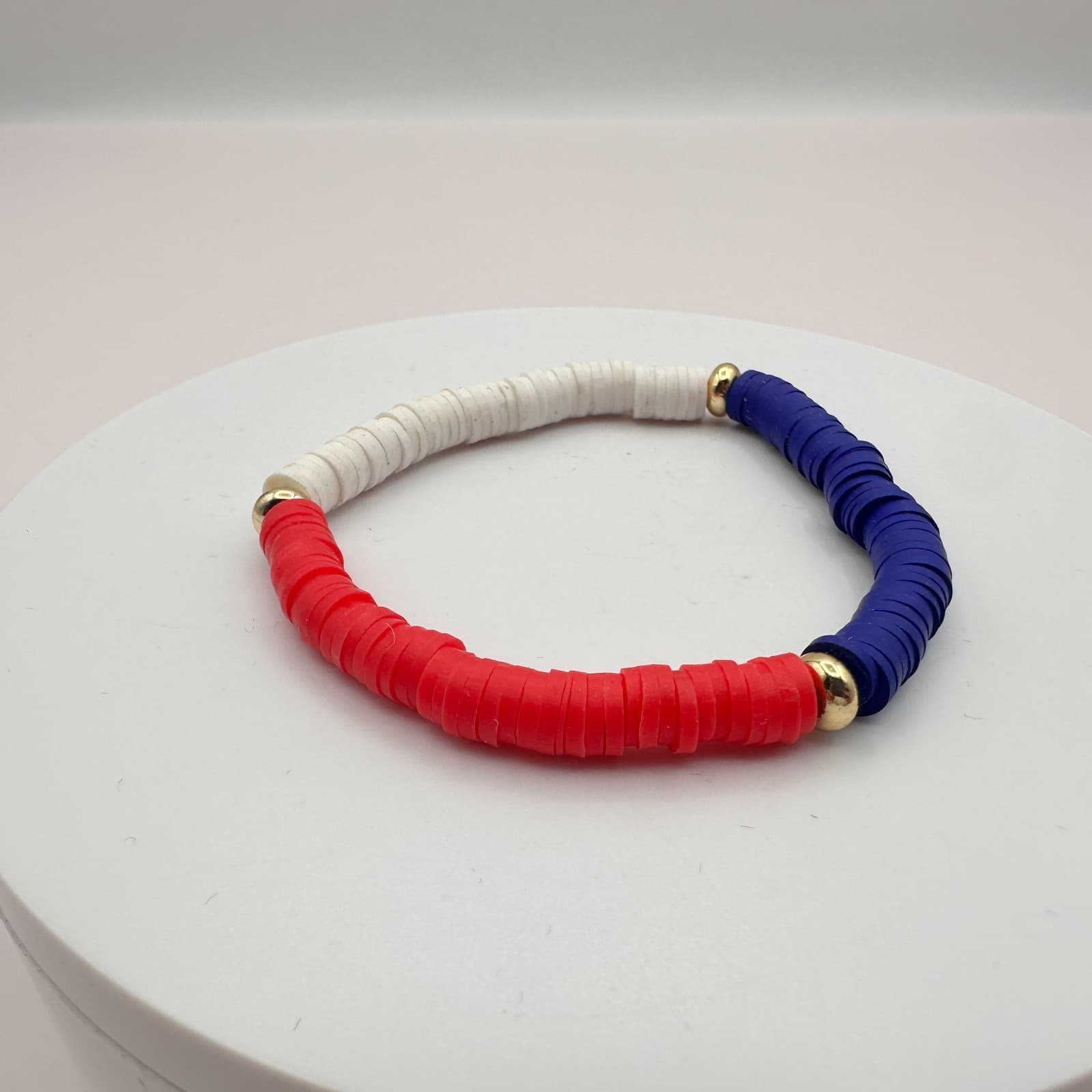 Vintage 90s American Flag Heishi Beaded Stretch Bracelet Classic Fashion Jewelry - Thumbnail 5
