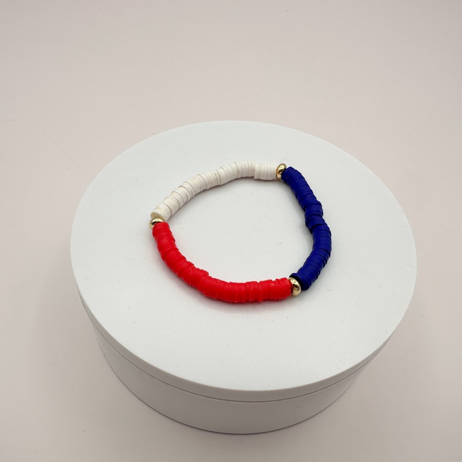Vintage 90s American Flag Heishi Beaded Stretch Bracelet Classic Fashion Jewelry - Thumbnail 6