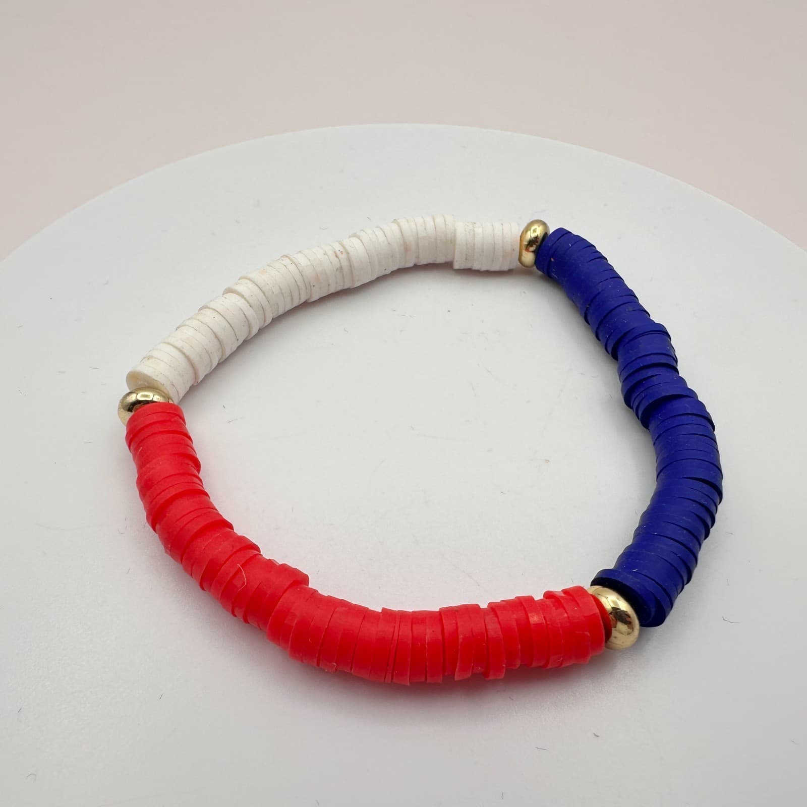Vintage 90s American Flag Heishi Beaded Stretch Bracelet Classic Fashion Jewelry - Thumbnail 4