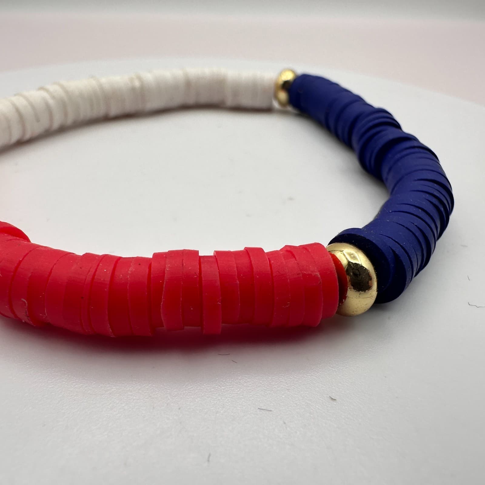 Vintage 90s American Flag Heishi Beaded Stretch Bracelet Classic Fashion Jewelry - Thumbnail 2