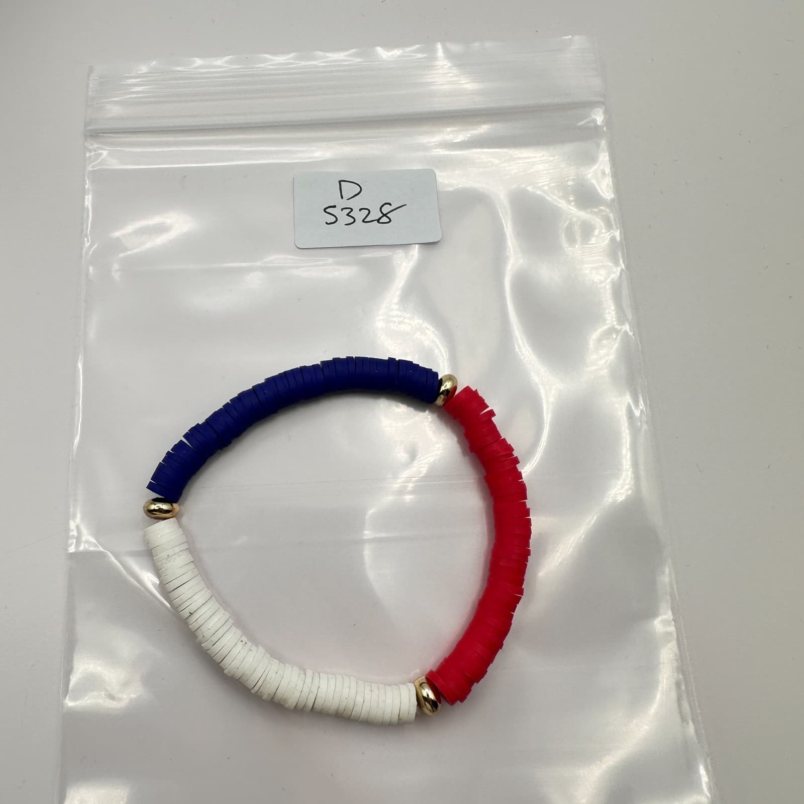 Vintage 90s American Flag Heishi Beaded Stretch Bracelet Classic Fashion Jewelry - Thumbnail 7