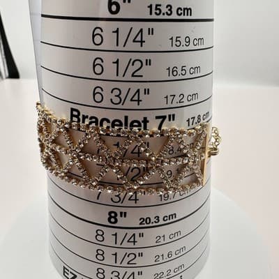 Vintage 90s Gold Tone Geometric Clear Rhinestone Bracelet Women's Jewelry - Thumbnail 7