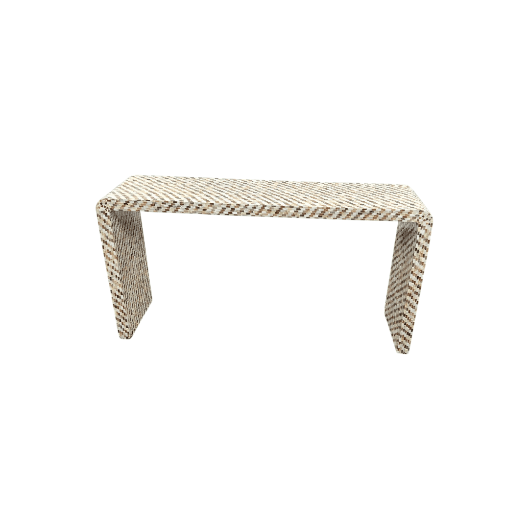 Rowena Interiors Ventura Reclaimed Wood and Mother of Pearl Waterfall Console Table - Thumbnail 3