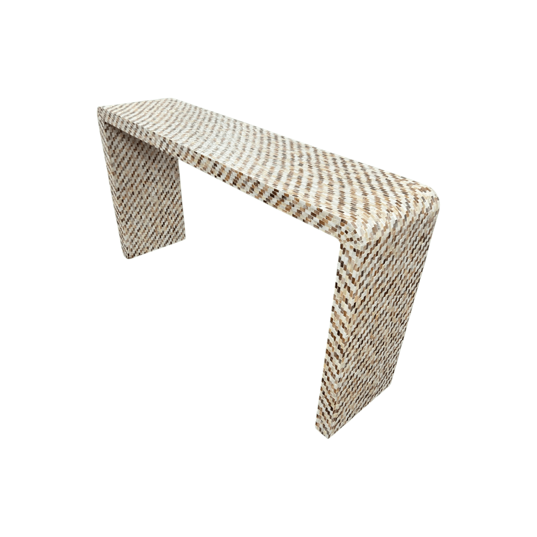 Rowena Interiors Ventura Reclaimed Wood and Mother of Pearl Waterfall Console Table - Thumbnail 5