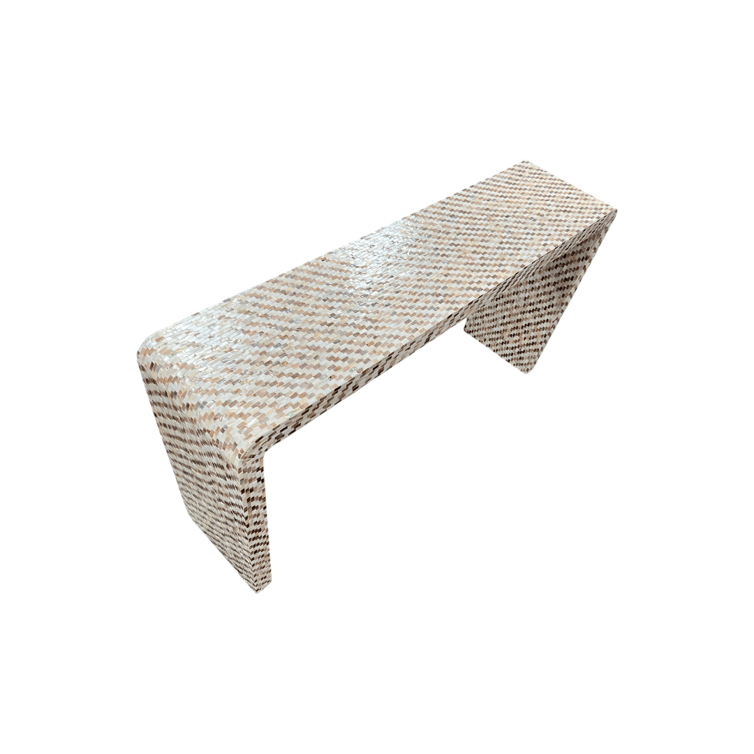 Rowena Interiors Ventura Reclaimed Wood and Mother of Pearl Waterfall Console Table - Thumbnail 11