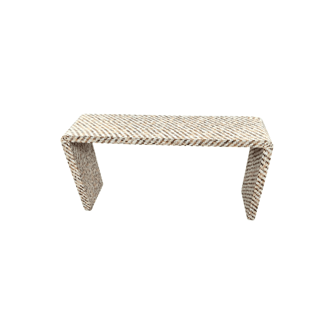 Rowena Interiors Ventura Reclaimed Wood and Mother of Pearl Waterfall Console Table - Thumbnail 4
