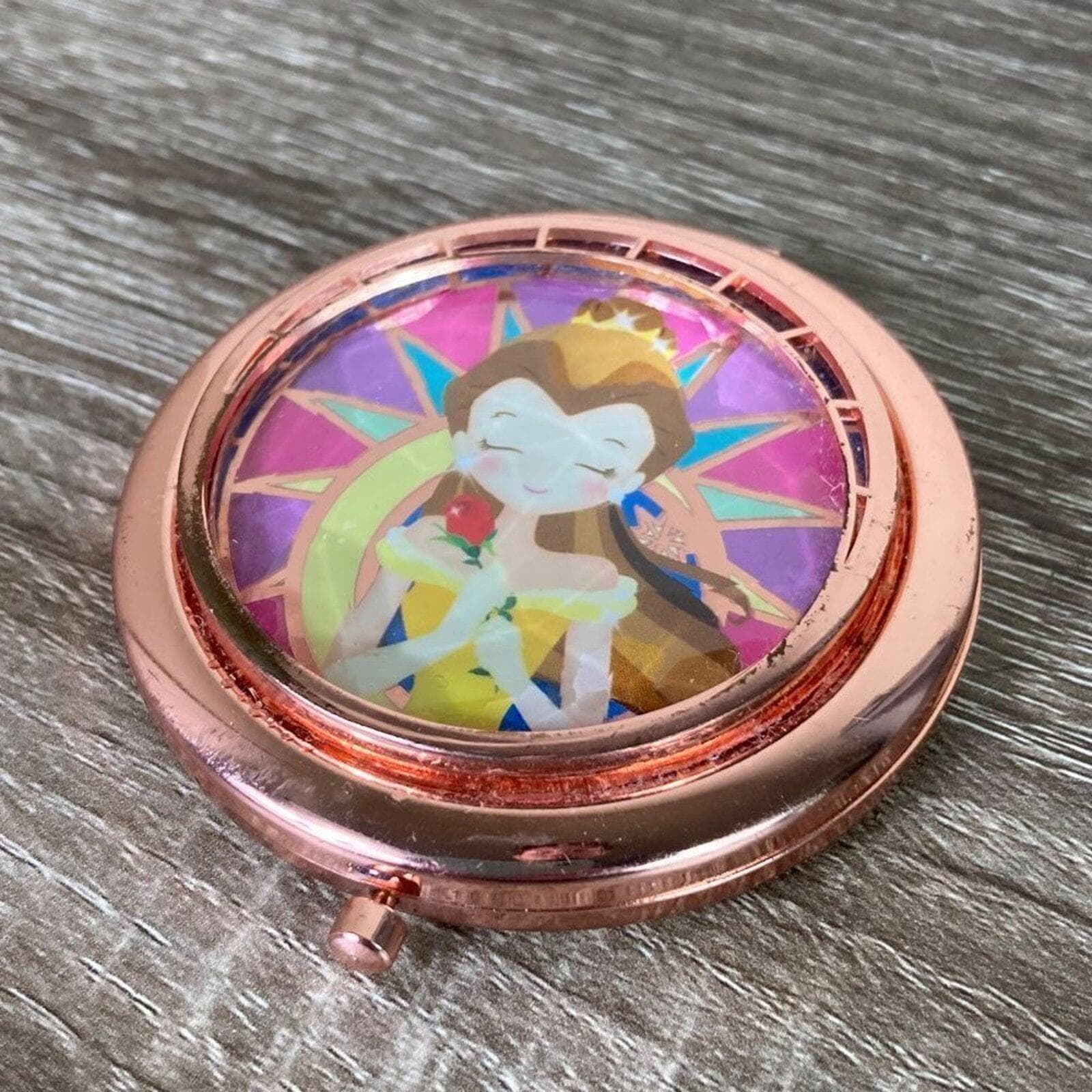 Disney Store Belle Compact Mirror 25th Anniversary Beauty Beast Art Rose Gold - Thumbnail 3