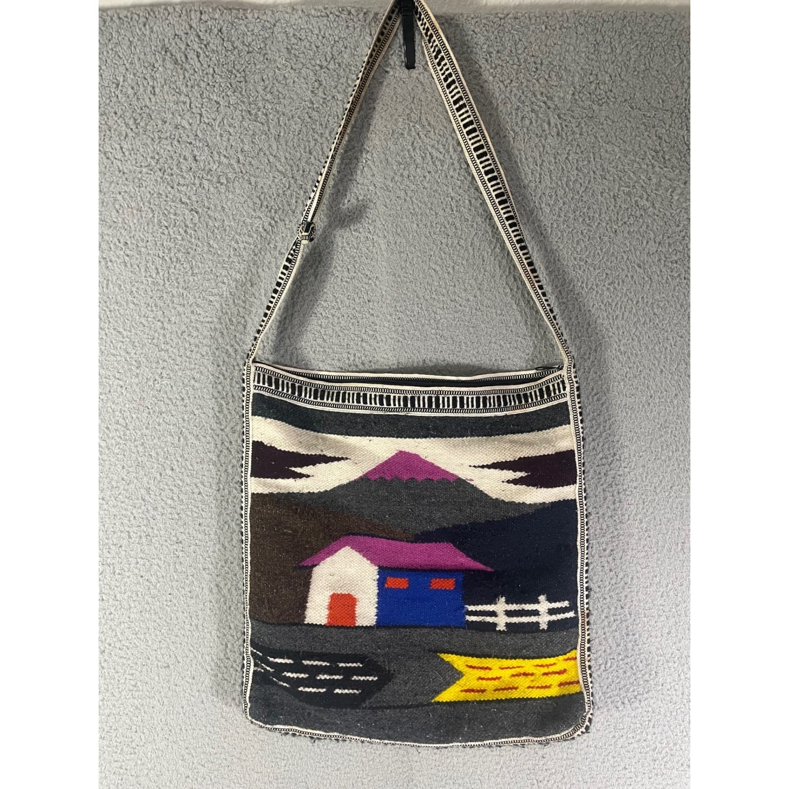 Ecuador Woven Wool Crossbody Bag Handwoven Folk Art Boho Souvenir Purse - Thumbnail 9
